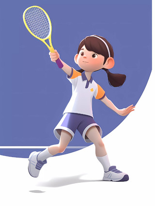 体育教育羽毛球暑期班招生卡通人物女孩打羽毛球场景